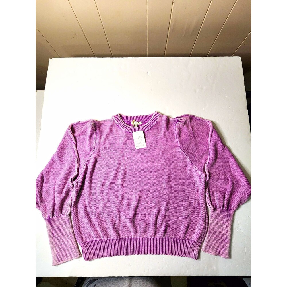 Easel Mineral Washed Crewneck Knit Sweater Womens Small Orchid Balloon Sleeve